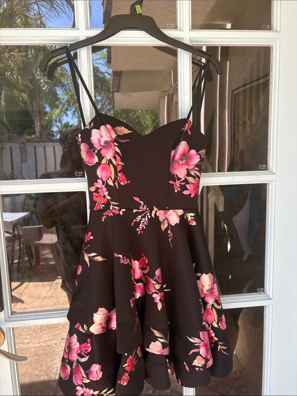 B Darlin Black Fit-and-Flare Dress with Pink Floral Print